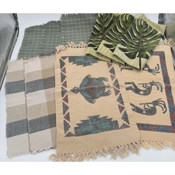 Other - Vintage 90s Placemats Lot Of 10 Southwestern Monstera Plaid Cotton Table